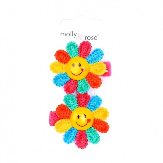 Smiley Face Rainbow Flower Hair Clips (ACC8544) (6ct) RRP £1.99