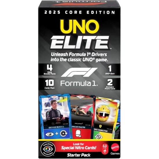 UNO Elite Formula 1 2025 Core Edition Starter Pack (4ct) RRP £17.99 UNO Elite Formula 1 2025 Core Edition Starter Pack (4ct) RRP £17.99